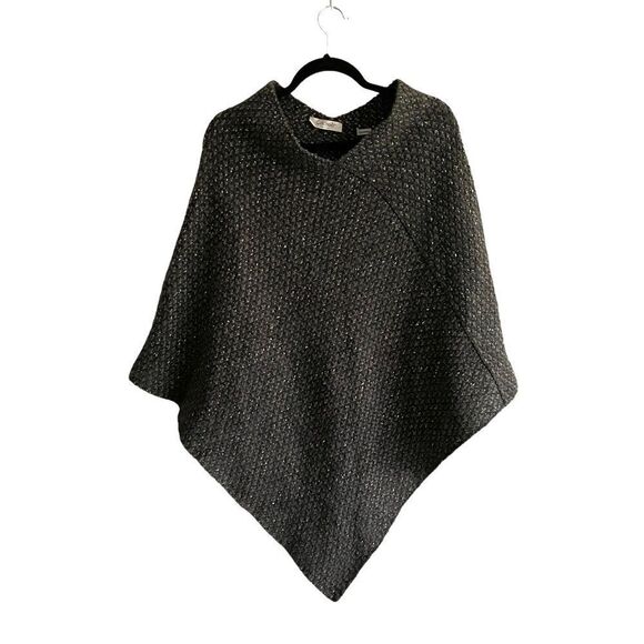 ANTHROPOLOGIE COCOGIO Italy Popover Poncho Sweater Black Grey One Size - Picture 2 of 5